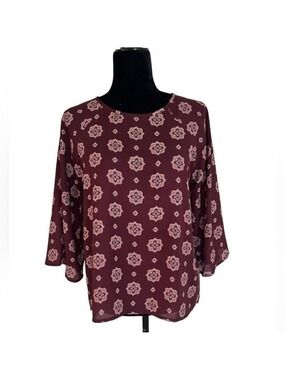 𝅺Papermoon Larie Crew Neck Blouse - Maroon - Size Small